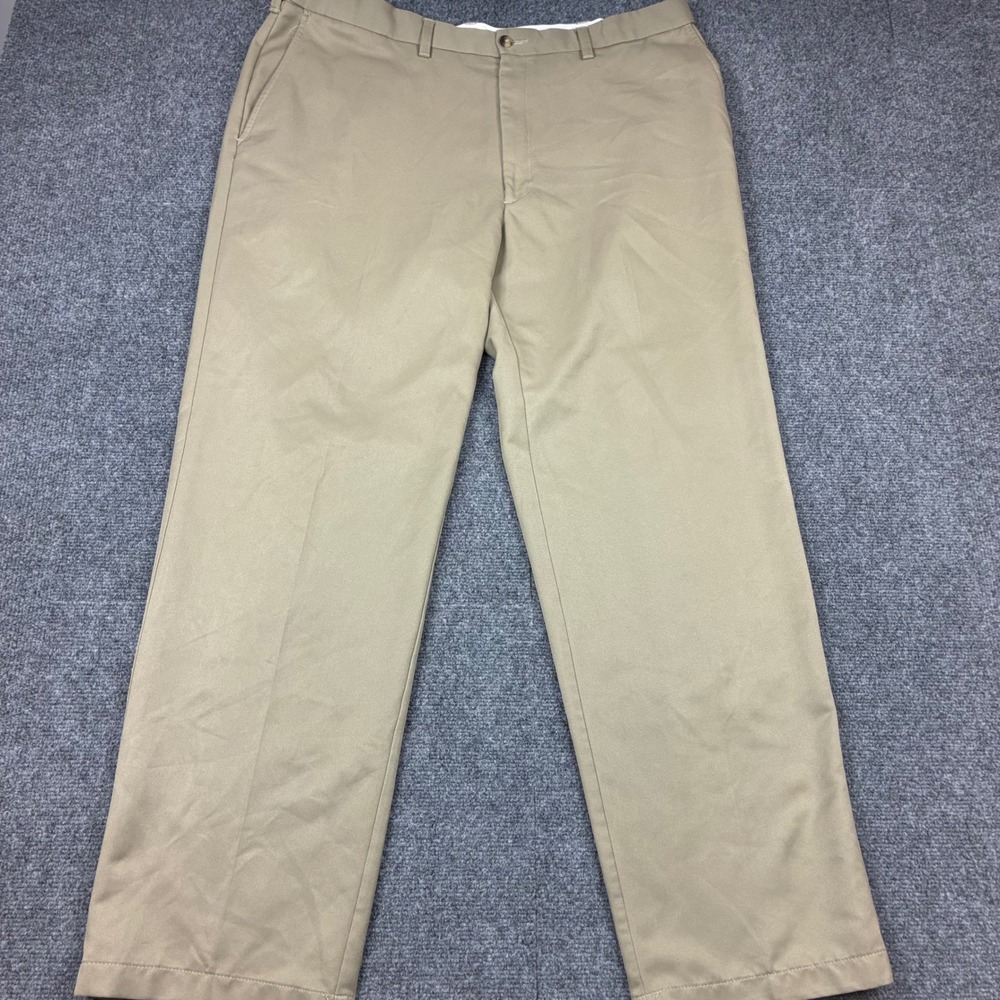 Haggar Mens Khaki Tan Flat Front Dress Pants Slacks Size 40x32
